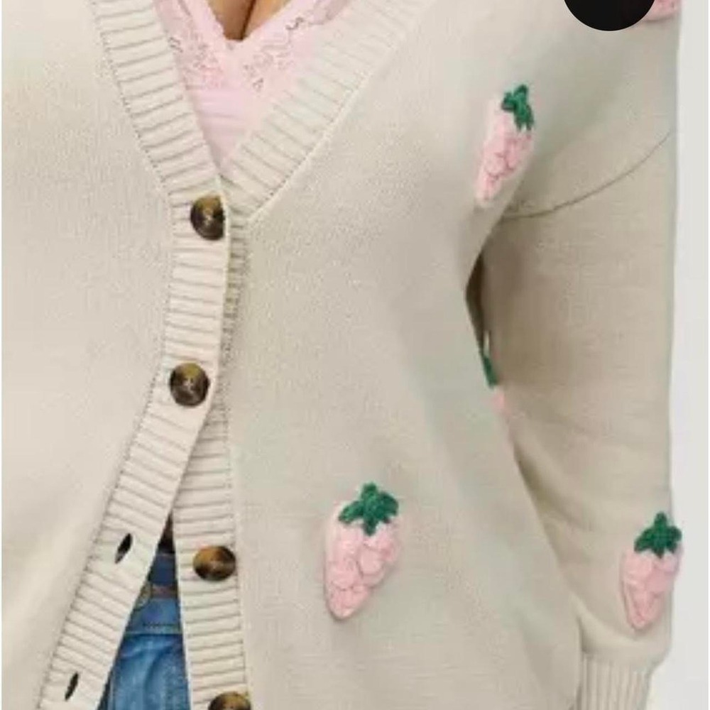 Torrid Strawberry Appliqué Cottagecore Cardigan Sweater | 100% Cotton